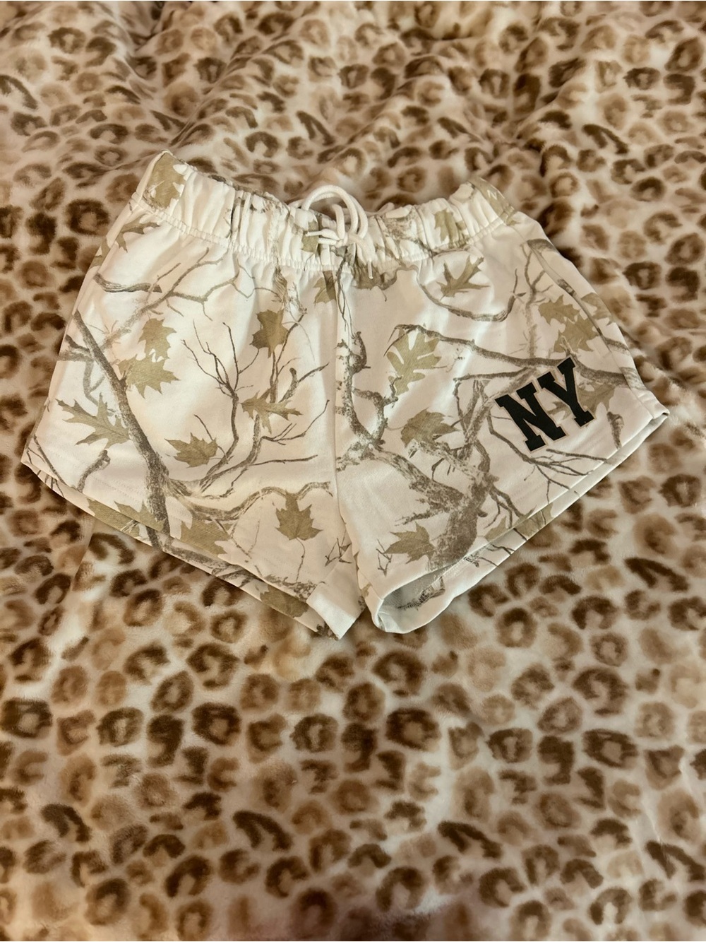 Luxx White Shorts with Beige Leaf Camouflage Print